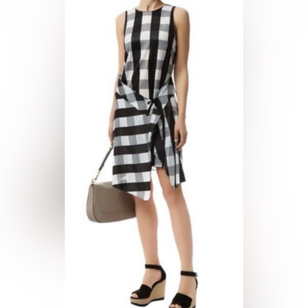 Rag & Bone Black and White Checked Asymmetric Midi Dress